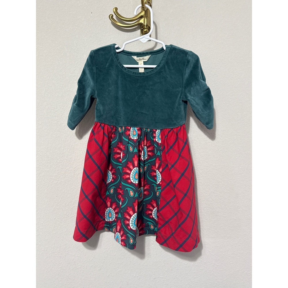 Matilda Jane Dress Girls Size 4 Teal Green Red Floral Plaid Velour Patchwork